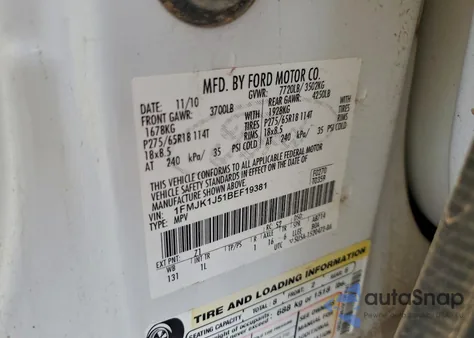 2011 Ford Expedition El Xlt z USA, uszkodzony, nr VIN 1FMJK1J51BEF19381